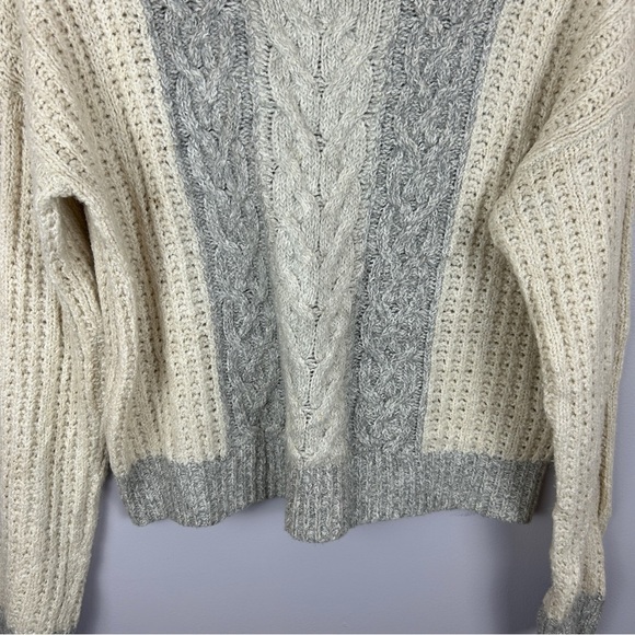 Anthropologie Sleeping on Snow Cable Knit Oversized Sweater Small Grey Ivory - Picture 13 of 13